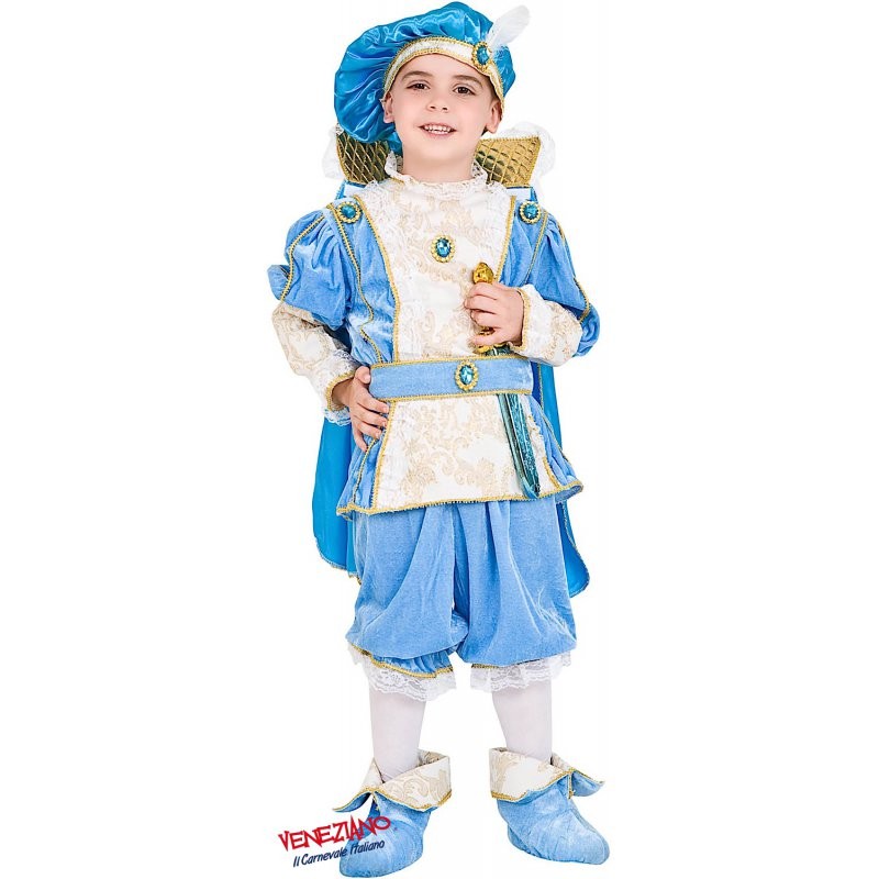 Costume vestito di carnevale Principe Azzurro in velluto da 4 a 6 anni