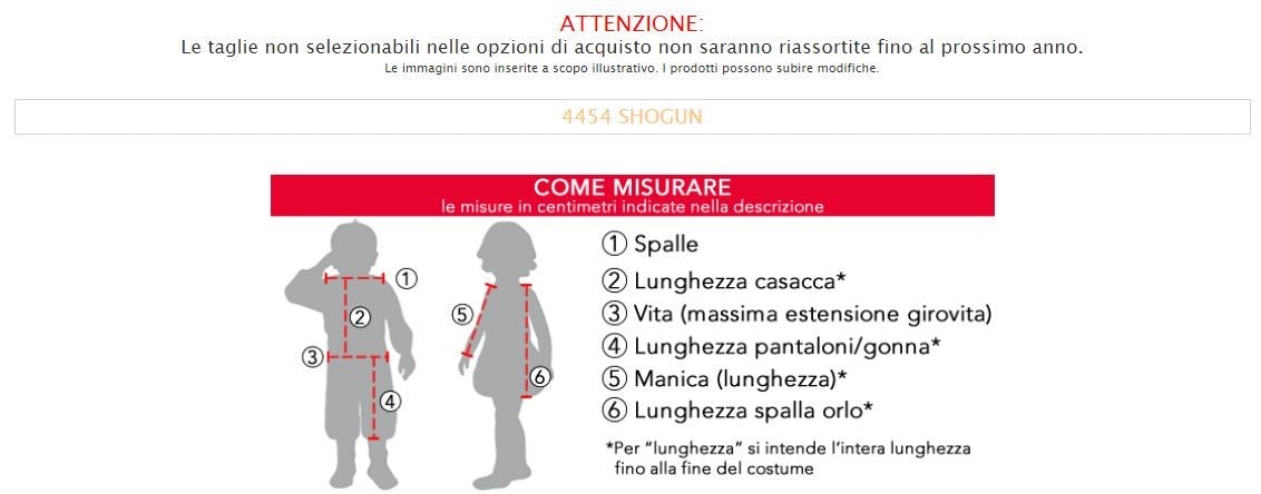Costume vestito di Carnevale SHOGUN da S a XL