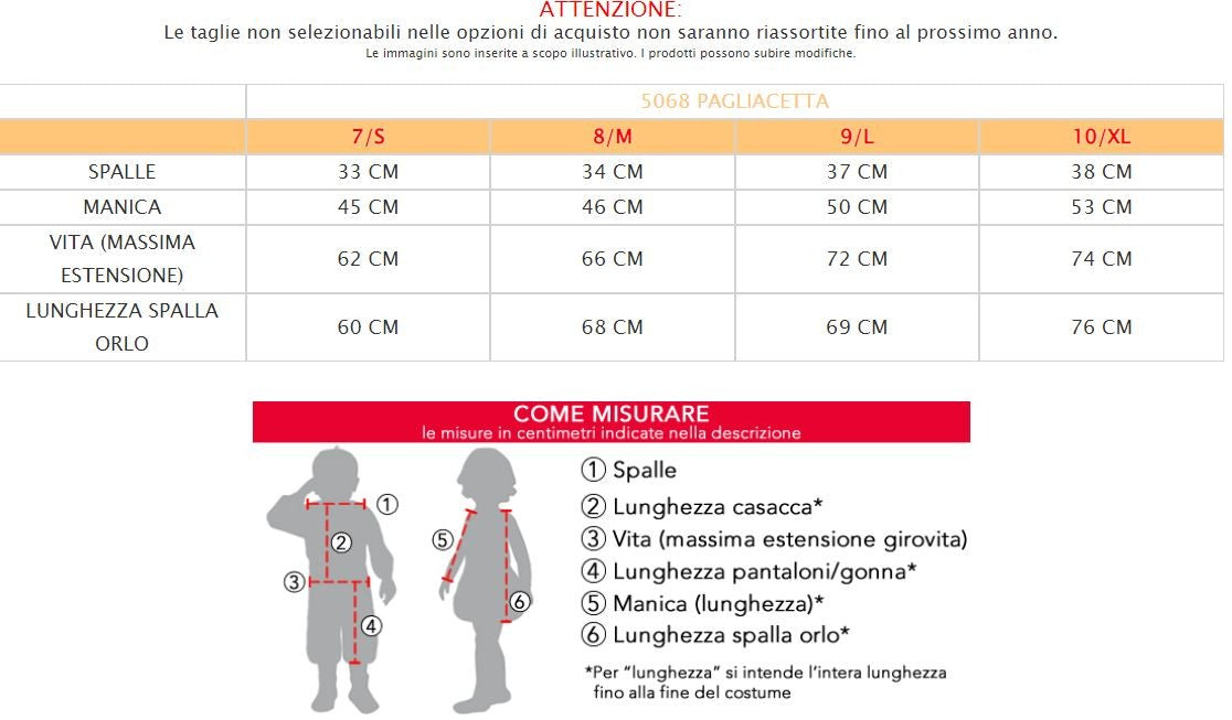 Costume vestito di carnevale Pagliaccetta da 7 a 10 anni