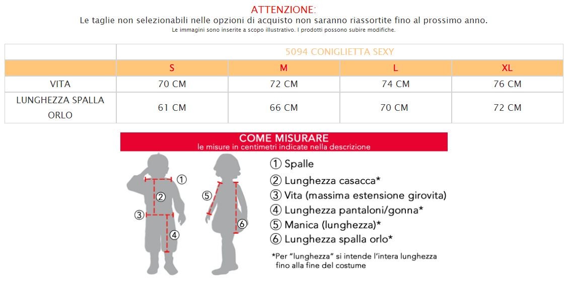 Costume vestito di carnevale Coniglietta Sexy da S a L