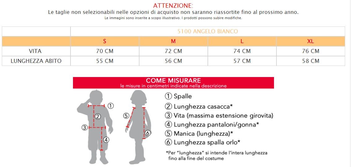 Costume vestito di carnevale Angelo Bianco da S a XL
