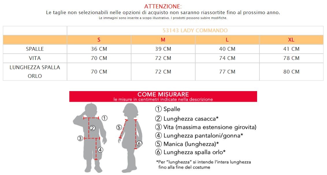 Costume vestito di carnevale Lady Commando da S a XL