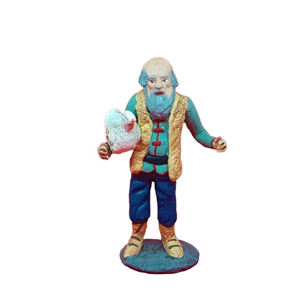 Pastore statuina Uomo con gallina 10cm di terracotta per presepe