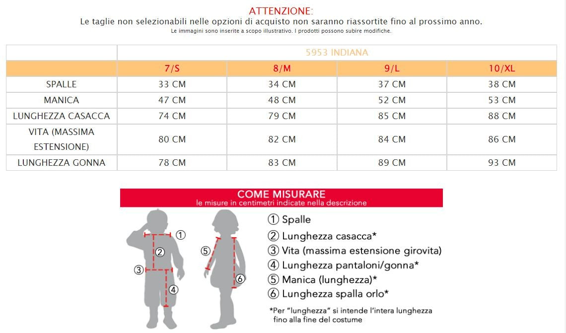 Costume vestito di carnevale Indiana da 7 a 10 anni