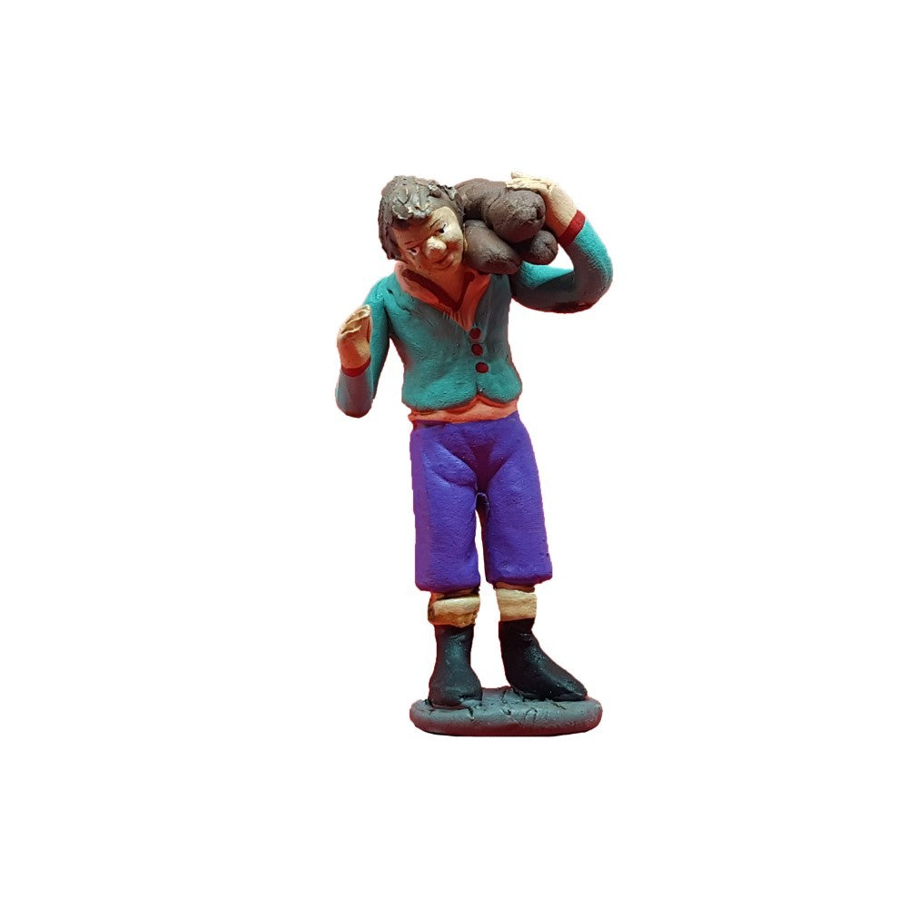 Pastore statuina Uomo con legna 10cm di terracotta per presepe