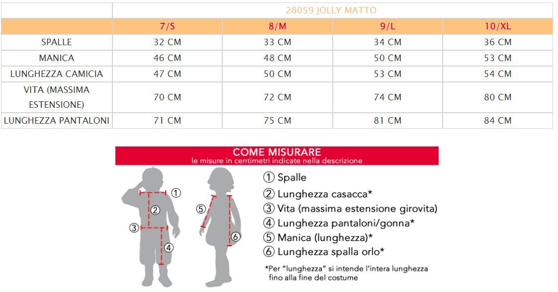 Costume vestito di carnevale Jolly Matto da 7 a 10 anni