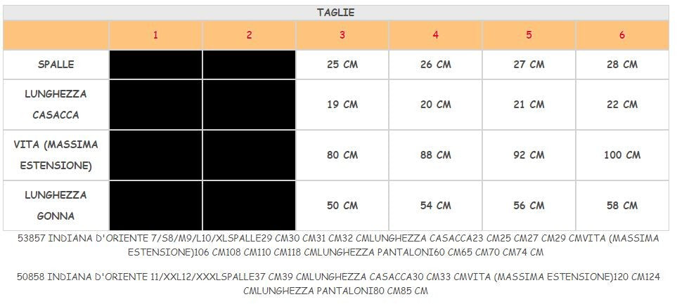 Costume vestito di carnevale Indiana D'Oriente baby da 3 a 6 anni