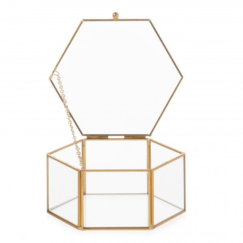 Hexagon Box 15*14,5 H 7 Cm Metal Gold