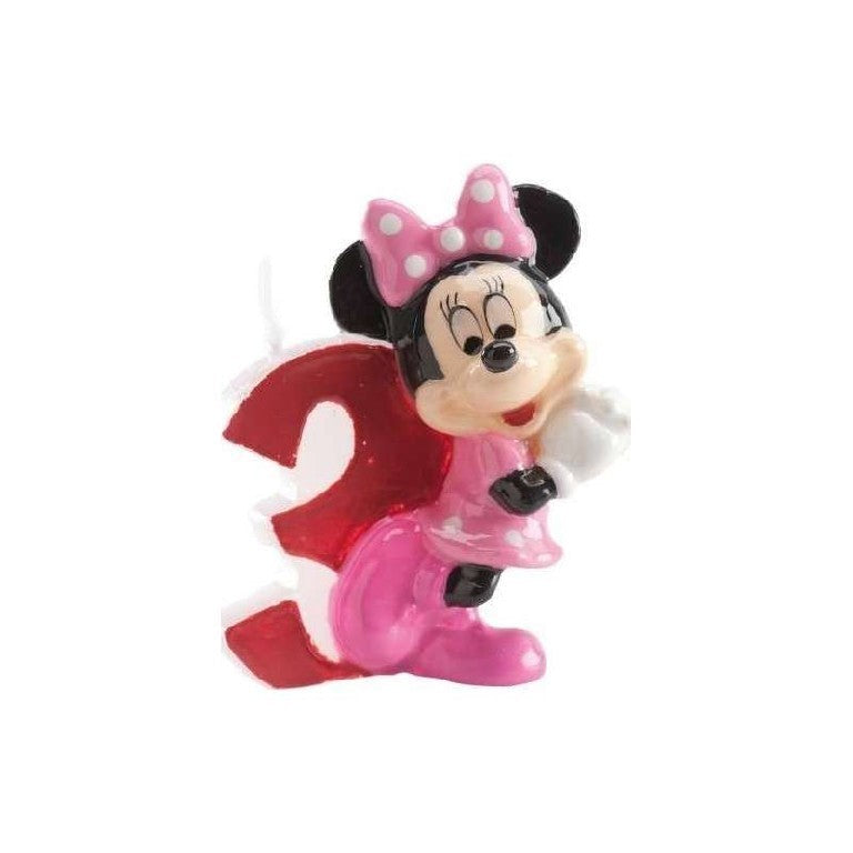 Candelina di cera per compleanno numero 3 Rosa Minnie 6,5 cm