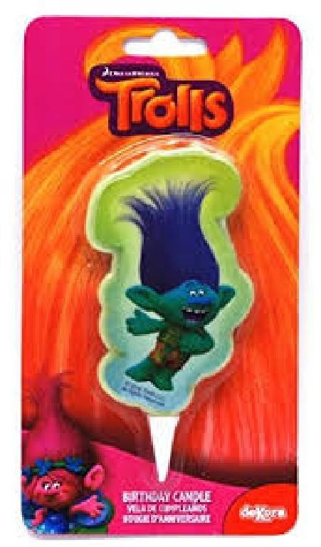 Candelina di cera Verde per compleanno Trolls Branch 8cm