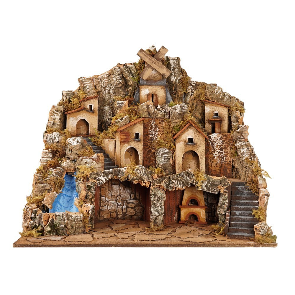 Presepe con cascata e mulino 65x60x50 cm