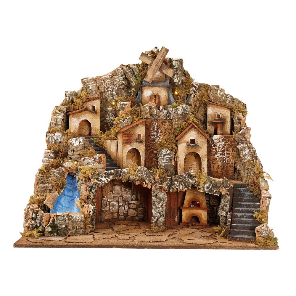 Presepe con cascata e mulino 65x60x50 cm