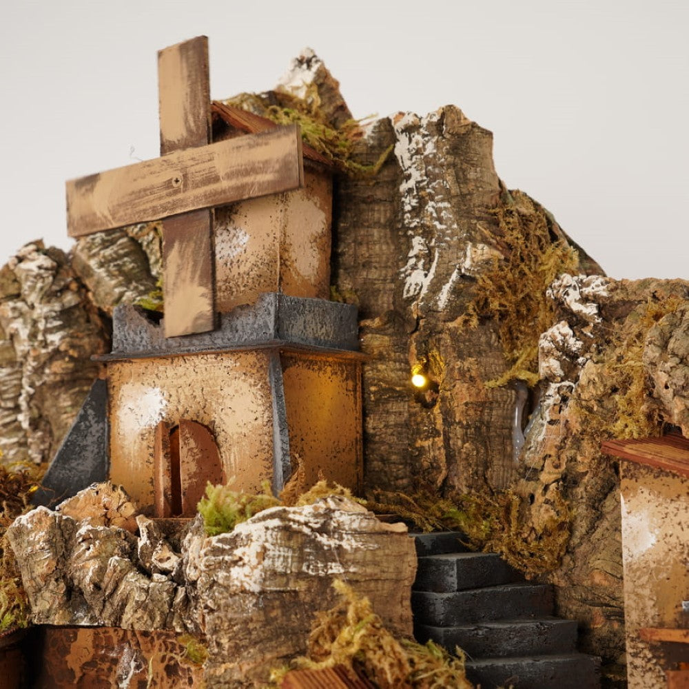Presepe con cascata e mulino 65x60x50 cm