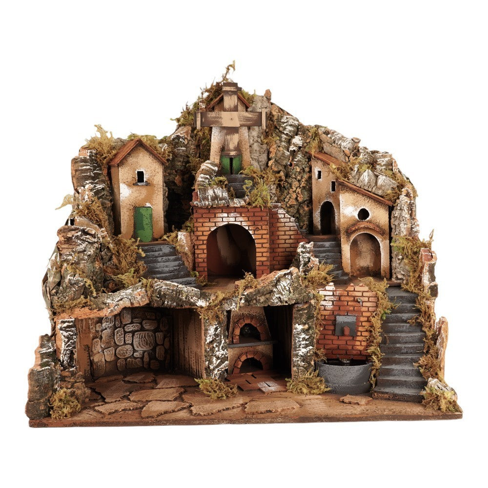 Presepe paesaggistico con fontana e mulino