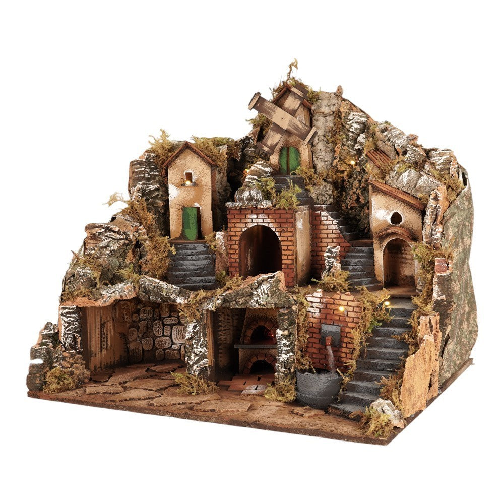 Presepe paesaggistico con fontana e mulino