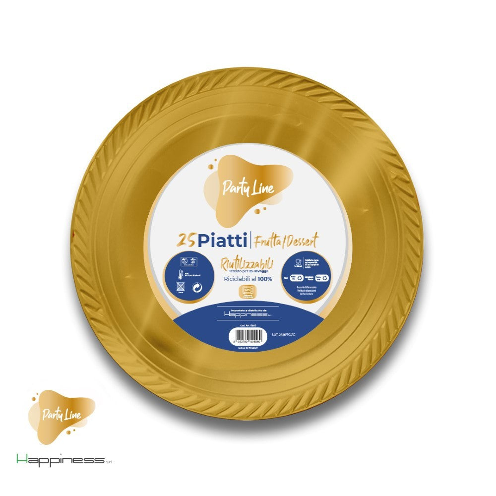 Piatti in plastica 17cm Oro 25 Pz