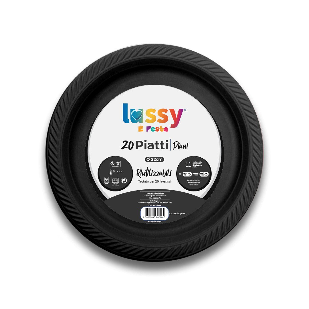 Piatti in plastica 22cm Nero 20 Pz