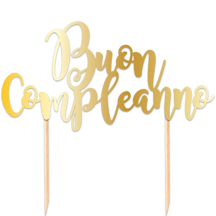 Cake Topper Buon Compleanno Oro Metal 17x20 cm