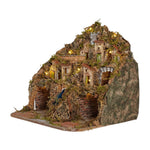 Presepe paesaggistico napoletano artigianale con luci e cascata 50x40x43 cm