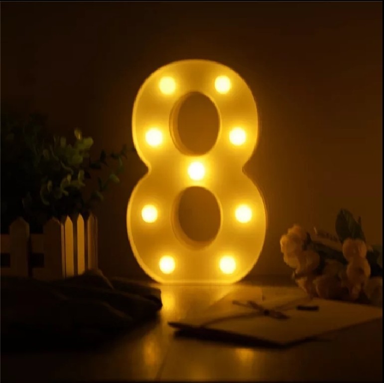 Numero 8 luminoso con luci led 16 cm