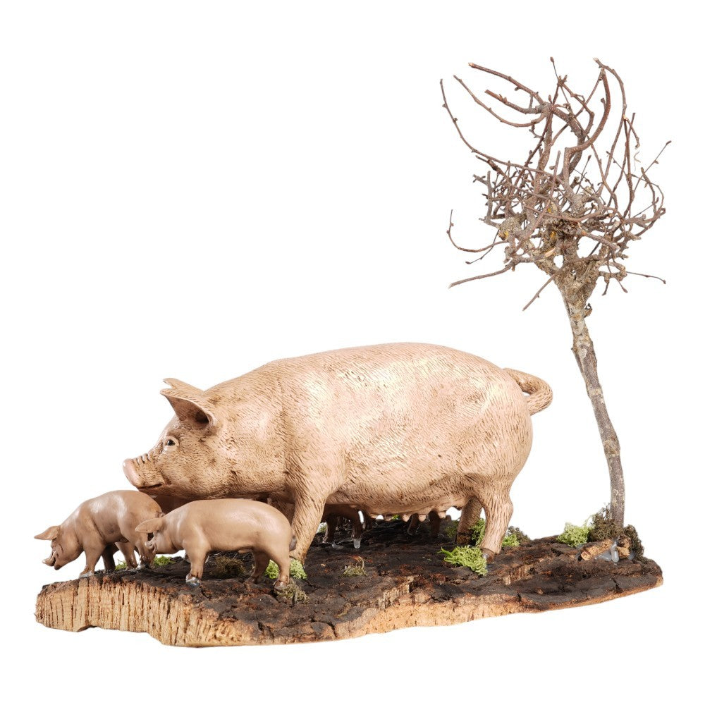 Scrofa con maialini per presepe da 35 cm