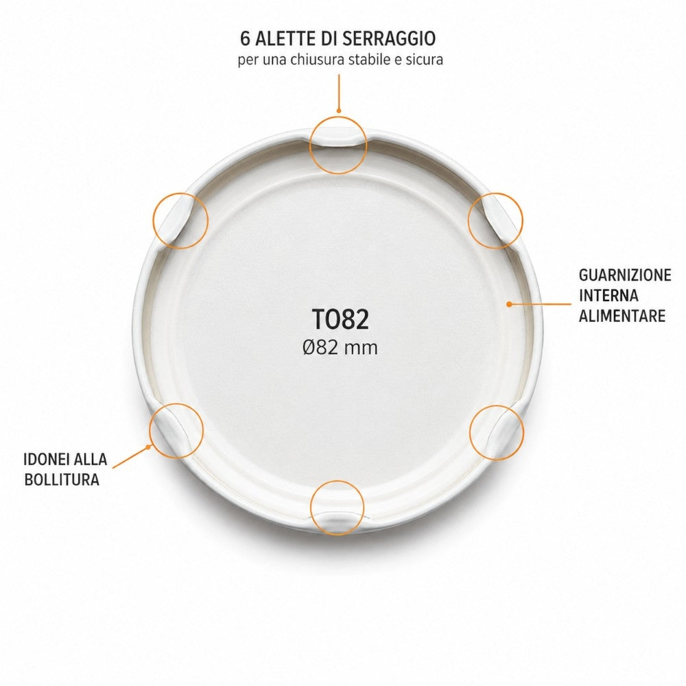 Tappo per barattoli in vetro 82 mm per conserve idonei alla bollitura