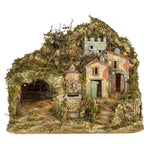 Presepe paesaggistico napoletano artigianale con luci e fontana 54x35x40 cm