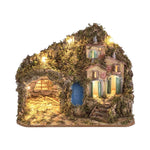 Presepe paesaggistico napoletano artigianale con luci a led e cascata 54x35x40cm