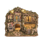 Presepe paesaggistico napoletano artigianale con luci a led e fontana 50x40x37cm