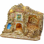 Presepe paesaggistico napoletano artigianale con luci e cascata 50x40x37 cm