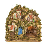 Presepe paesaggistico napoletano artigianale con luci e cascata 35x30x30 cm