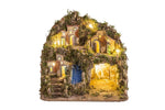 Presepe paesaggistico napoletano artigianale con luci e cascata 35x30x30 cm