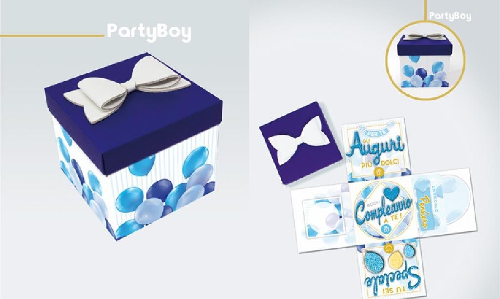 Scatola regalo a sorpresa Skatusk per compleanno Partyboy
