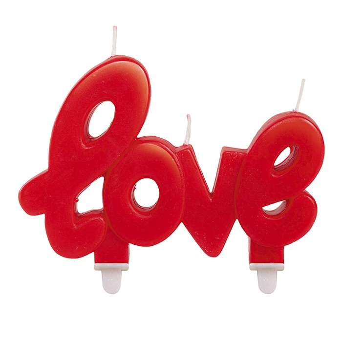 Candelina di cera Rossa per san Valentino scritta Love 10cm