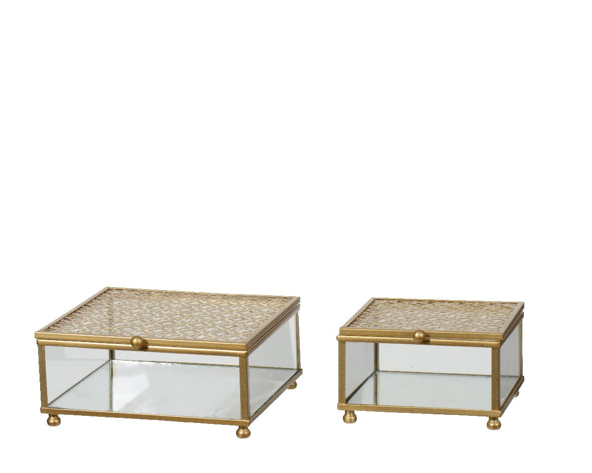 Kaemingk | Scatola Elegante in Metallo e Vetro - Set da 2