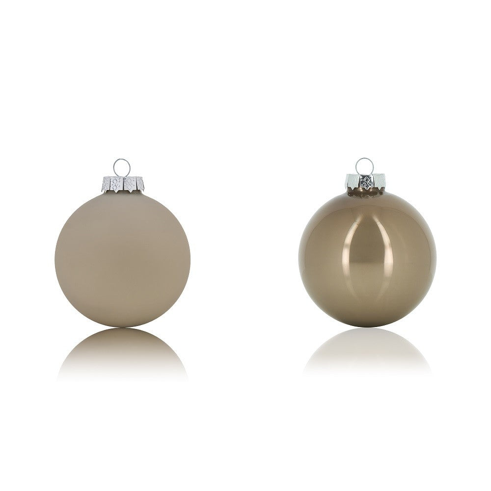 Sfere palline 80 mm tortora in vetro per albero 16 pz