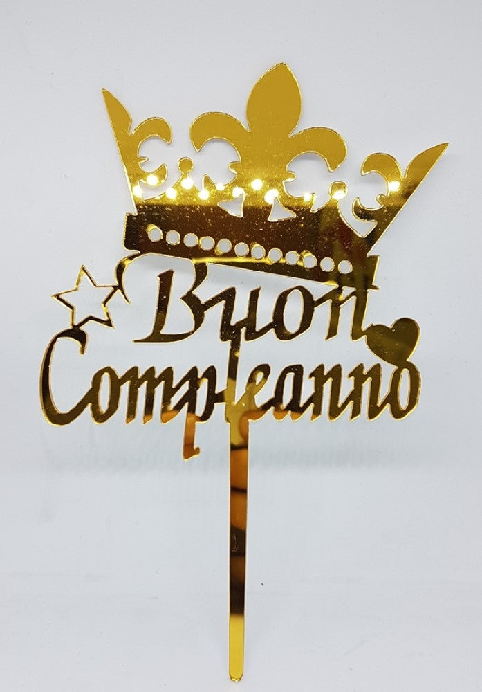 Cake Topper per torta Buon Compleanno Corona Oro 17x13 cm