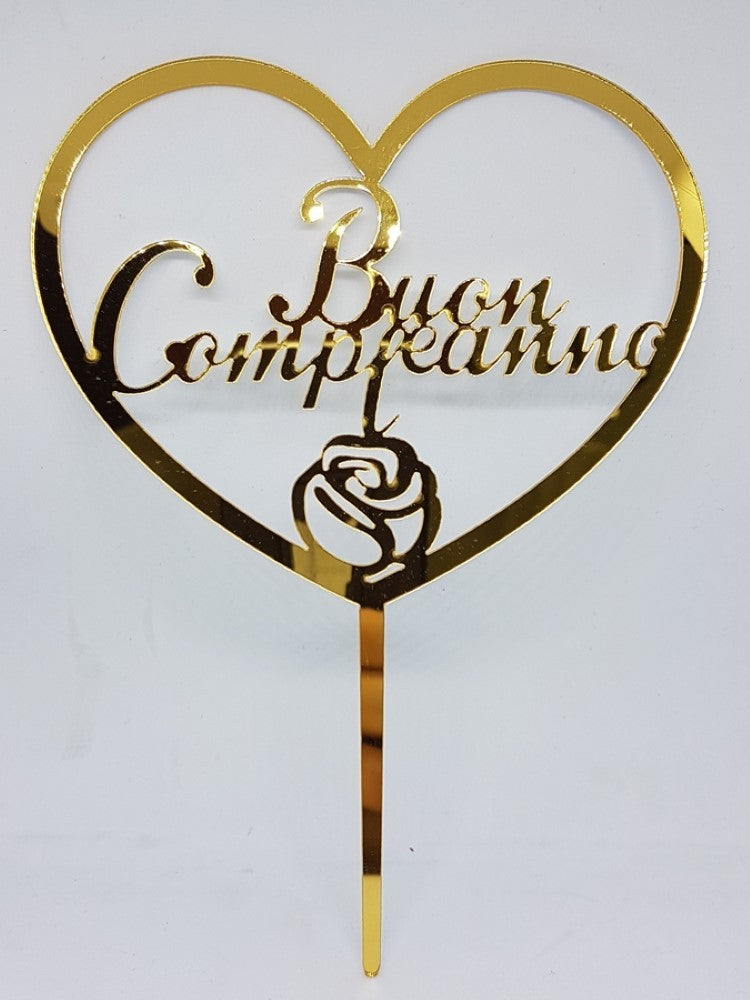 Cake Topper per torta Buon Compleanno Cuore Oro 17x13 cm