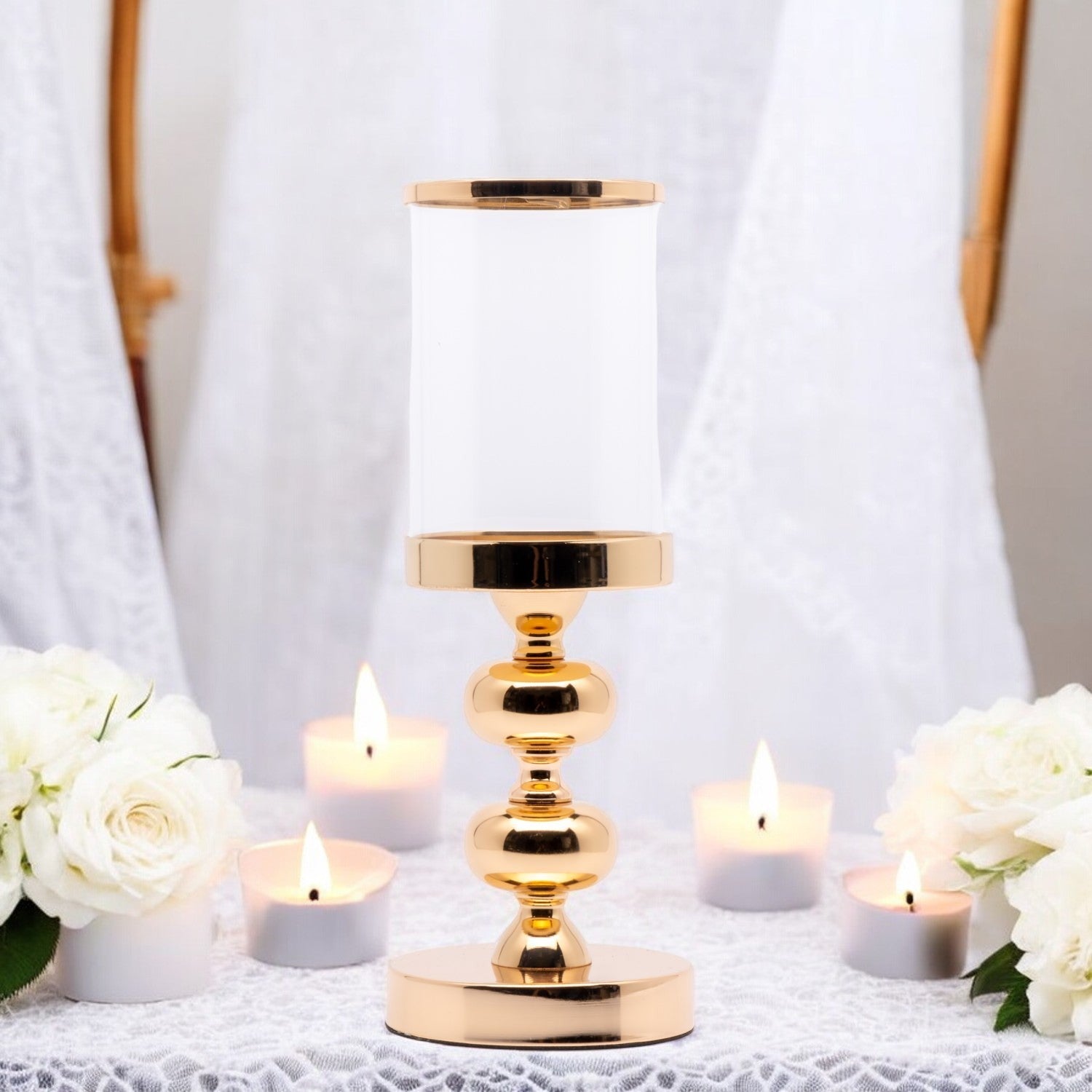 Portacandela Oro Sfere 12X12X38CM - Eleganza e Stabilità