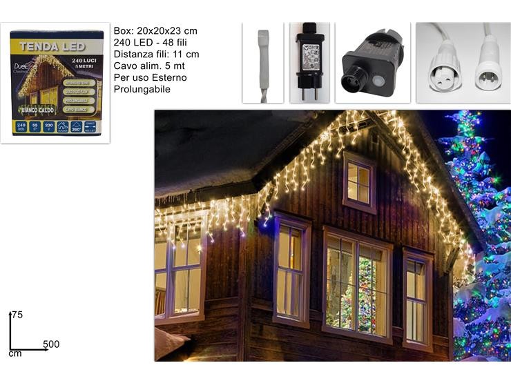 Tenda 240 LED luce calda con gioco flash 5 metri prolungabile luce calda per esterno