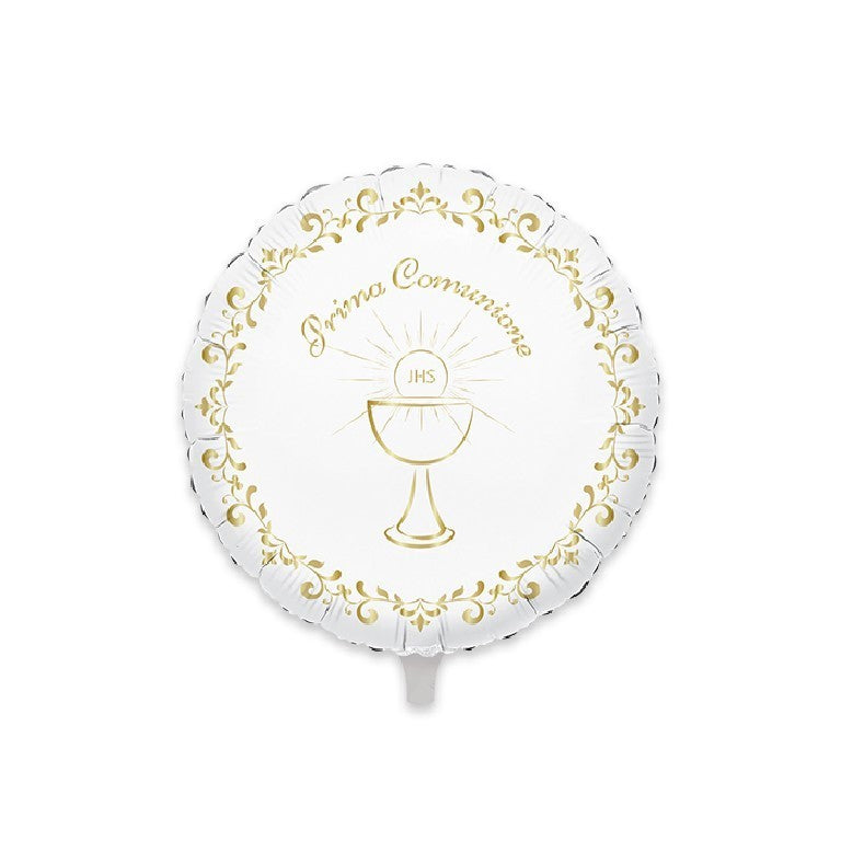 Palloncino in Foil Tondo da 45 cm con Stampa a Tema Comunione Gold Metal