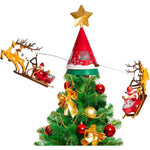 puntale a forma di slitta di Babbo Natale con renne con movimento, luce e musica