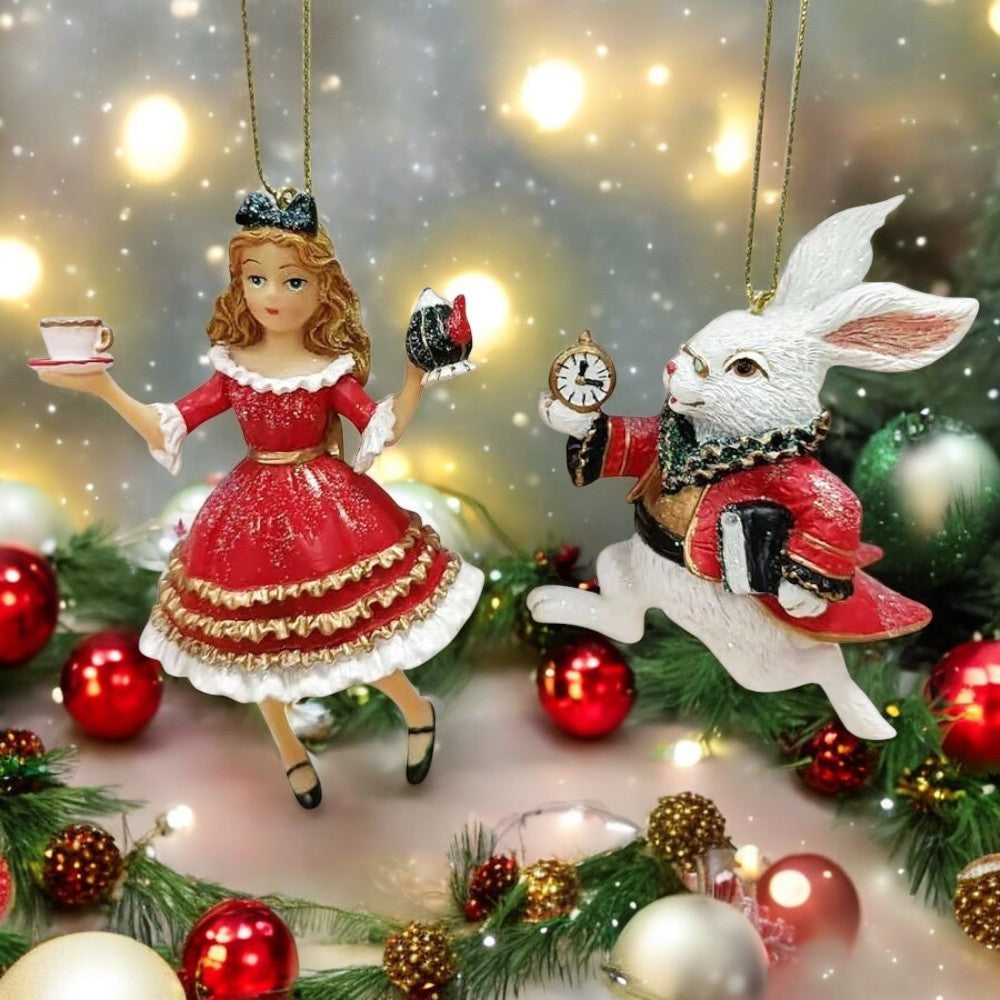 vetur | Statuine per Albero di Natale Alice e Bian Coniglio - 13 cm confezione 1 pz