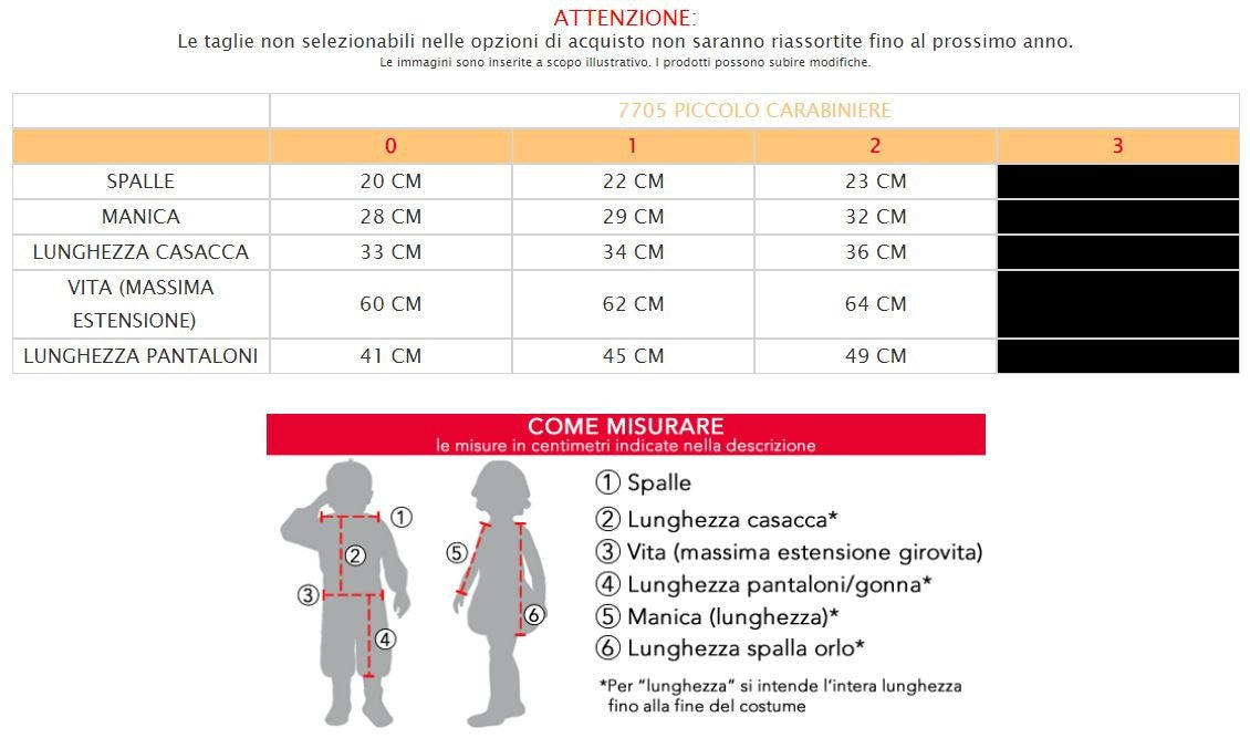 Csotume vestito di carnevale Piccolo Carabiniere da 0 a 3 anni