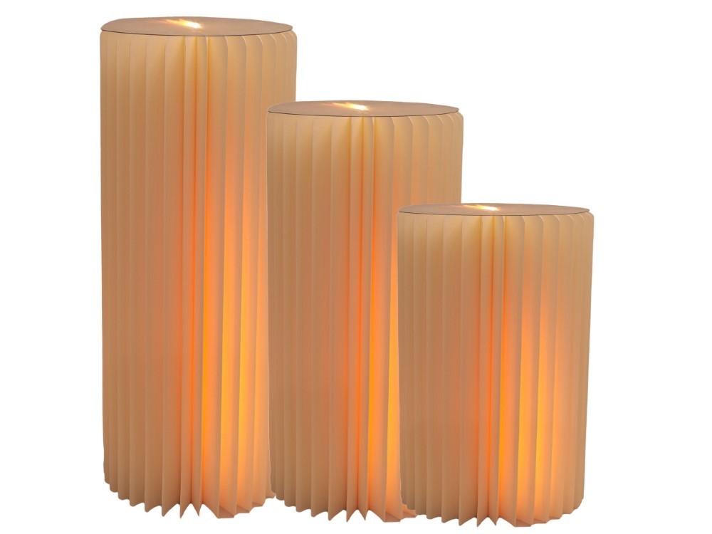 Set 3 colonne in carta Bianche richiudibili con LED h 60 - 80 - 100 cm