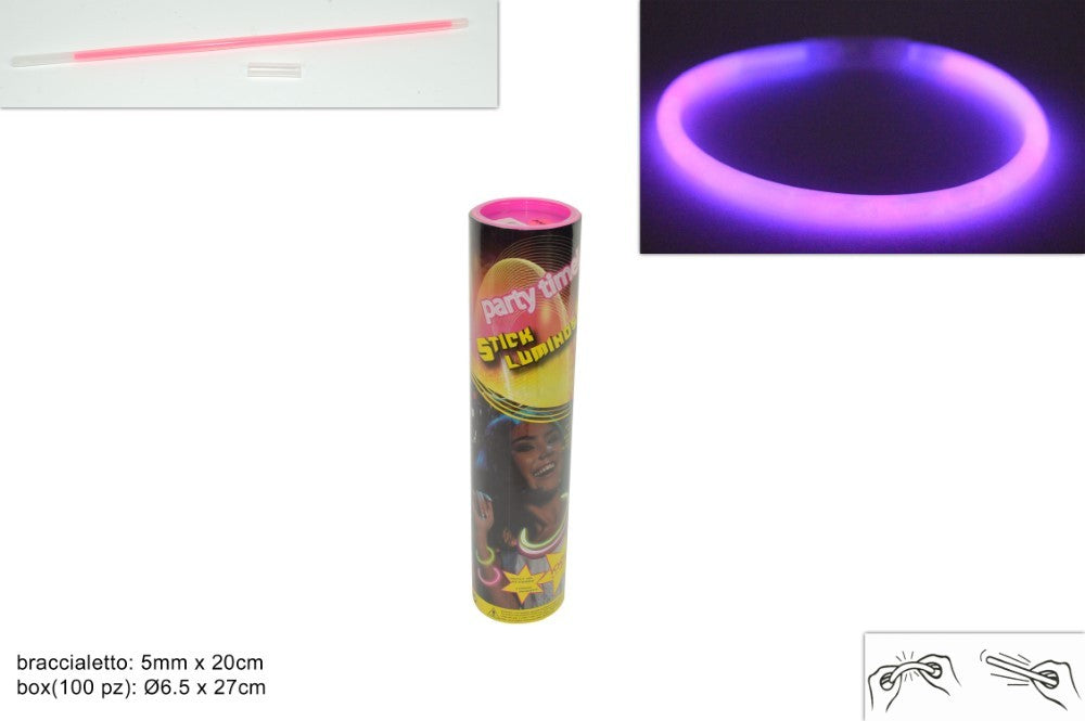 Regalino fine festa Box Starlight braccialetti luminosi fluorescenti Rosa 100Pz