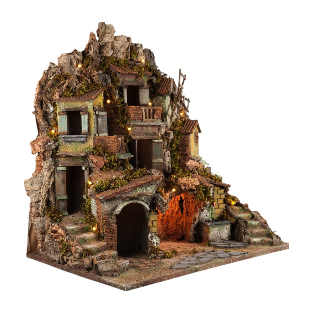 Presepe con fontana e luci e mulino 65x45x70 cm