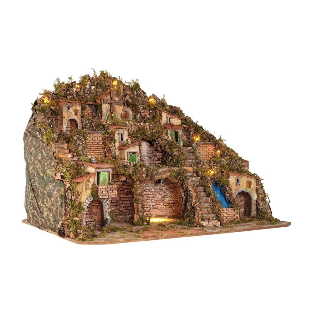 Presepe paesaggistico 82x63 con forno, mulino e paniere