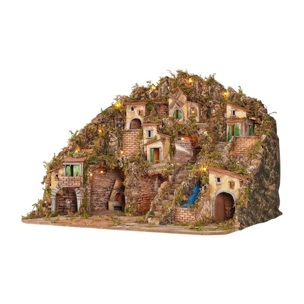 Presepe paesaggistico 82x63 con forno, mulino e paniere