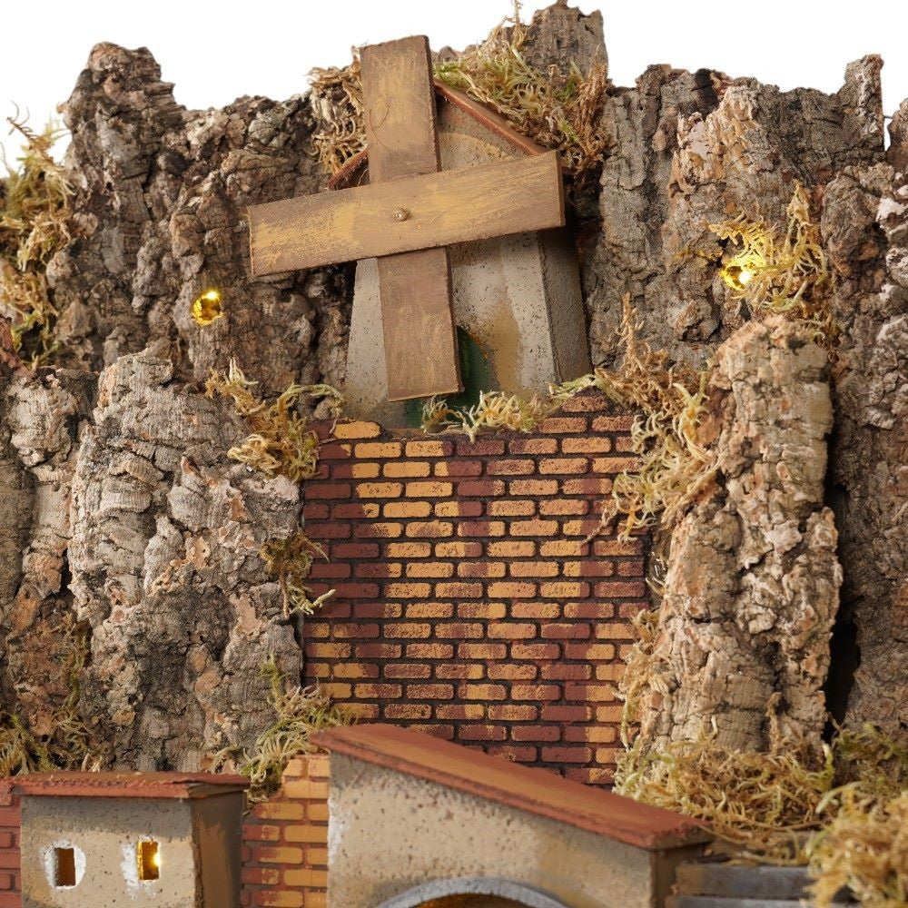 Presepe paesaggistico napoletano con cascata macina e mulino H72 L100 P70 cm